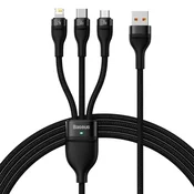 Polnilni in podatkovni 66W USB-A v USB-C, Lightning, Micro-USB kabel Baseus Flash Series 2 - 480Mbps - 1.2m - black