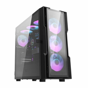 darkFlash DK431 Stekleno računalniško ohišje (črno) + 4 RGB ventilatorji