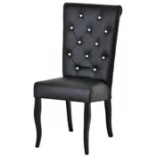 Casa Padrino Chesterfield Neo Baroque Dining Chair Black/Black - Faux Leather Kitchen Chair with Rhinestones - Dining Room Furniture - Chesterfield Furniture - Neo Baroque Furniture