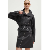 Kožna jakna HUGO za žene, boja: crna, za prijelazno razdoblje, 50516752