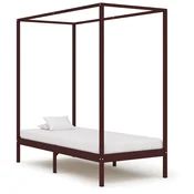 Vidaxl Posteljni okvir z baldahinom temno rjav iz borovine 90x200 cm
