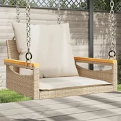 vidaXL Gugalna klop z blazinami bež 63x62x40 cm poli ratan