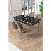 Hanah Home trpezarijski set Pale, sto na razvlacenje i 4 stolice, ploca u dekoru crnog mermera, hromirane noge, kapucino tkanina Babyface