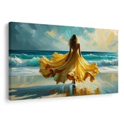 Slika ženska v rumeni obleki na plaži - 40x30