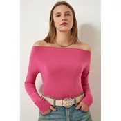 Happiness Istanbul Womens Pink Boat Neck Knitted Blouse