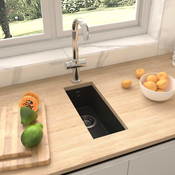 Kuhinjski sudoper s otvorom protiv prolijevanja crni granitni