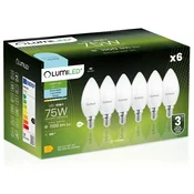 LUMILED 6x LED žarnica E14 svečka B35 10W = 75W 1100lm 6500K hladno 180°