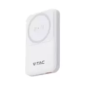 V-TAC 10000mAh magnetni Power Bank s metalnim ringom, bežično punjenje, bijeli 23039