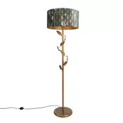 Zlata stoječa svetilka z senčilom z motivom listov in zlato notranjostjo 50 cm - Linden