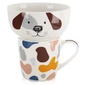 Northix Otroška skodelica s skledo, pes iz porcelana, 2 kom.