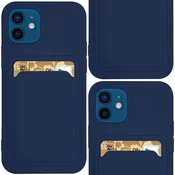 HURTEL Silikonski ovitek za kartice z žepom za kartice in dokumente za Samsung Galaxy A72 4G temno moder