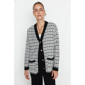 Trendyol Black Wide Fit Tweed Look Glittery Knitwear Cardigan