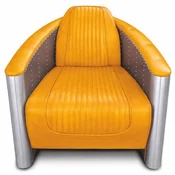 Casa Padrino Luxury Art Deco Leather Armchair Vintage Yellow/Silver - Aluminum Furniture