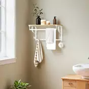 Songmics Stenski obešalnik z polico in 5 kljuki 60x30x317 cm hrast za shranjevanje