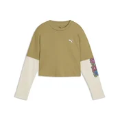 PUMA MID 90s Relaxed Layered Cropped Long Sleeve Tee Youth, Age, Chai Latte, 13-14Y