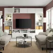 BESTA TV komb.odlaganje/staklena vrata, bela/Hanviken belo bistro staklo, 300x42x231 cm