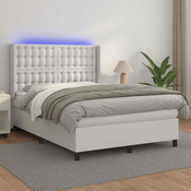 Krevet box spring s madracem LED bijeli 140x190 cm umjetna koža