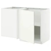 METOD Ugaoni podni ormaric s policom, bela/Vallstena bela, 128x68 cm