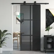 Vidaxl vidaXL Drsna vrata, črna, 90x205 cm, kaljeno steklo, aluminij