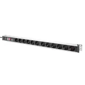 1U Aluminum PDU, rackmountable, 12 x Safety outlet 16A, 230VAC, 50/60Hz, overvoltage, Switch