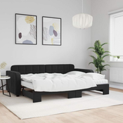 Greatstore Izvlečna dnevna postelja z vzmetnicami črna 80x200 cm žamet