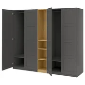 PAX/BERGSBO Garderobni sestav, temno siva temno siva/imitacija hrasta, 235x60x201 cm