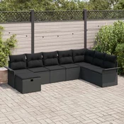 Sjedeća garnitura za vrt 8 kom. Crna poliratan 297.5 x 187.5 x 85 cm