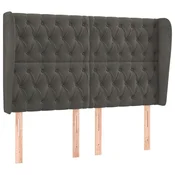Vidaxl Vzglavje z ušesi temno sivo 147x23x118/128 cm žamet