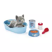 Peleh s plišasto mučko Cat Basket Écoiffier in komplet dodatkov s konzervo in skledo od 18 mesecev