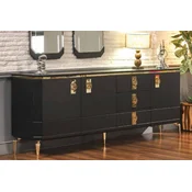 Casa Padrino luxury Art Deco sideboard black/gold 200 x 41 x H. 77 cm - Noble solid wood cabinet with 3 doors and 3 drawers - Art Deco furniture - Luxury furniture
