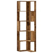 Vidaxl Kotna knjižna omara 3-nadstropna starinski les 50x50x179 cm