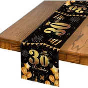 Nikcorp Namizni tekač za 30. rojstni dan črno zlat 40x140 cm | Dekoracija mize za zabavo | Pralni poliester za 2-4 osebe