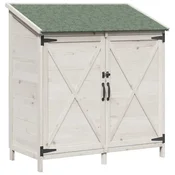Vidaxl Vrtno skladišče s streho Bela 106 x 56 x 113,5 cm Trdna smreka