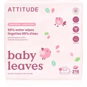 Attitude Baby Leaves Water Wipes vlažni robčki brez dodanih dišav 3x72 kos
