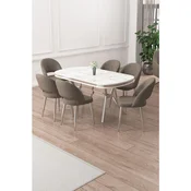 Hanah Home trpezarijski set Jita, sto i 6 stolica, ploca u dekoru belog mermera, hromirane noge, kapucino tkanina Babyface