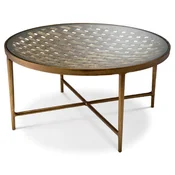 Casa Padrino luxury coffee table antique brass A� 90 x H. 44.5 cm - Round aluminum living room table with glass top - Luxury furniture - Living room furniture - Luxury furnishings
