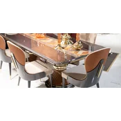 Casa Padrino luxury Art Deco dining table gray/multicolored/brown/gold - Luxury Art Deco solid wood kitchen table - Luxury Art Deco dining room furniture