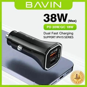 BAVIN Auto punjac max 38W PD20W+ QC3.0 USB-A + USB-C/ crna