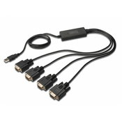 USB to Serial Adapter, RS232 4 x RS232, kabel type, Chipset: FT4232H, 1.5m