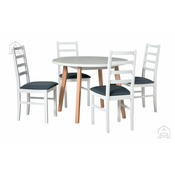 Komplet za jedilnico Miza Oslo 3 bela/bukev + 4 stola Nilo 8 bela 8B