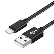 Xwave USB kabl/USB 2.0(tip A)- LIGHTNING(iPHONE kompatibilni)/dužina 1.2m/3A/Aluminium/black upleteni ( USB za iPhone 1.2m 3A Al /black mes