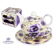 Carmani ČAJ ZA ENO KOMPLET VRČ Z MAČEHINAMI IN SKODELICO IZ PORCELANA KOT DARILO