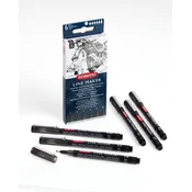 Komplet linijskih markerjev, 0,05/0,1/0,2/0,3/0,5/0,8 mm, DERWENT Line Marker, črne barve, 6 kosov