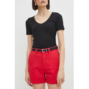 Kratke hlače Medicine za žene, boja: crvena, bez uzorka, srednje visoki struk
