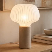 Lucande namizna svetilka Eloise, 42 cm, bela, tekstil/beton, E27 - Dnevna soba/jedilnica - Skandinavski - bela, bež - Tkanine/tekstil