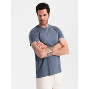 OMBRE Moška klasična bombažna majica BASIC temno modra MDN126003 S
