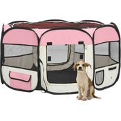Den Zložljiva pasja ograjica s torbo roza 125x125x61 cm