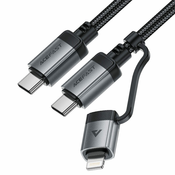 USB-C v USB-C in Lightning polnilni in podatkovni kabel Acefast C20 za hitro polnjenje 60W - 1.2m - črn