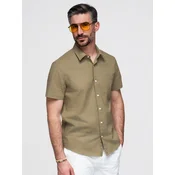 Ombre Mens short sleeve shirt with Cuban collar - dark beige
