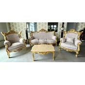 Casa Padrino luxury baroque living room set gray pattern/gold - 1 Baroque Sofa & 2 Baroque Armchairs - Luxury living room furniture in baroque style - Baroque furniture
